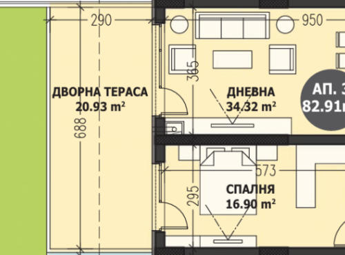 ап.3 Двустаен партерен апартамент с Акт 16, до НСА